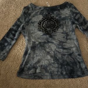 Vintage 3/4 sleeve blue tie dye shirt